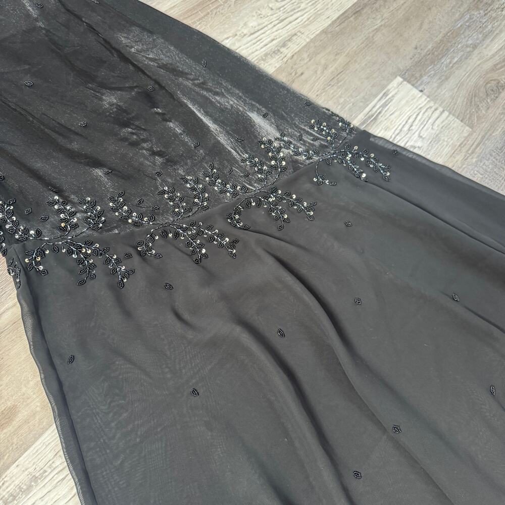 Vintage Y2K Cache Black Beaded Chiffon Maxi Dress Goth Homecoming Prom Formal 8 - Picture 3 of 11